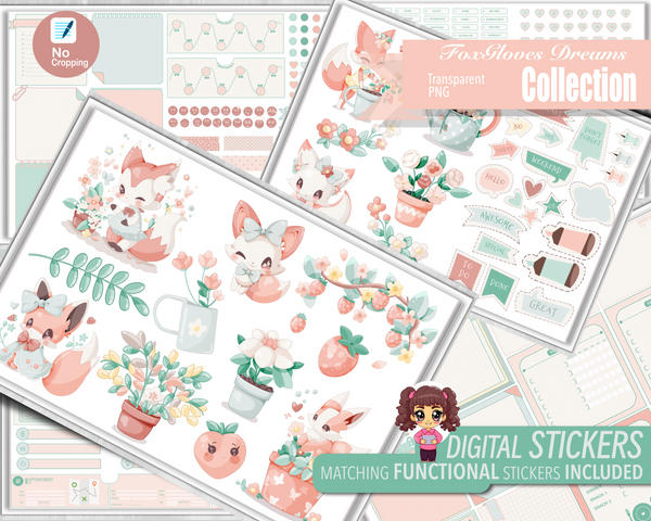 Digital Stickers for Goodnotes and Android, Foxgloves Dreams Collection