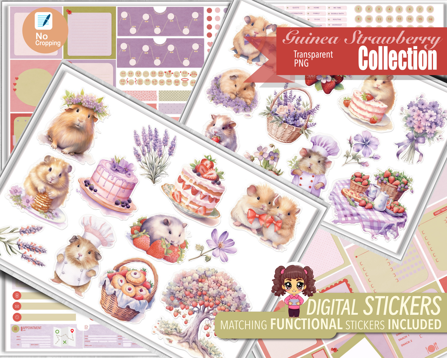 Digital Stickers For Goodnotes And Android, Guinea Strawberry Collection