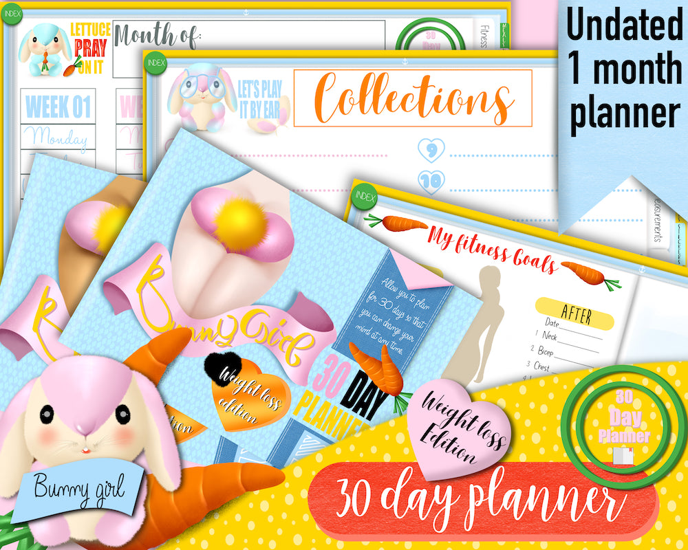 30-Day Planner for GoodNotes and Android,"Bunny girl collection", weight loss edition