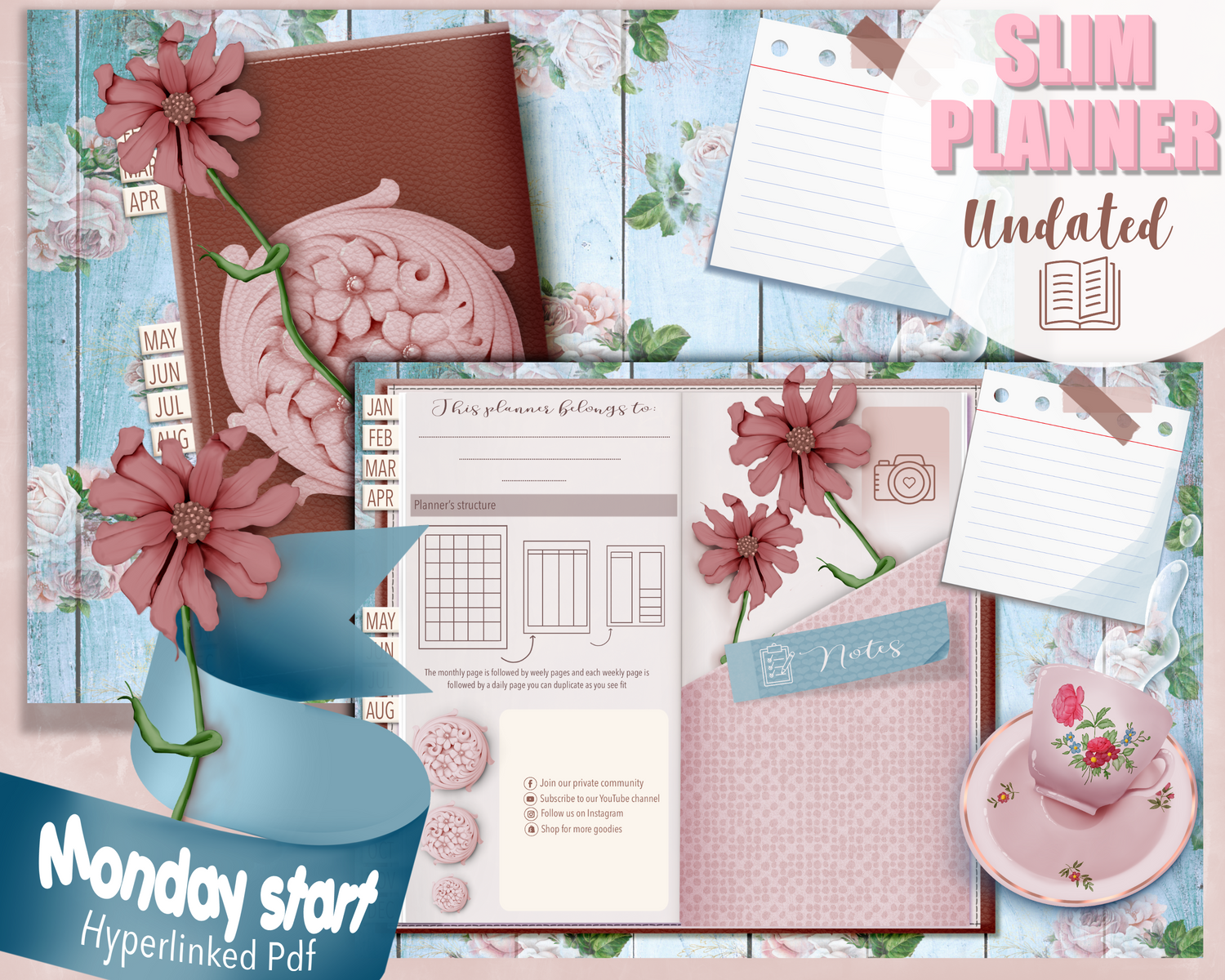 The slim planner-Simply vintage collection (Monday start)