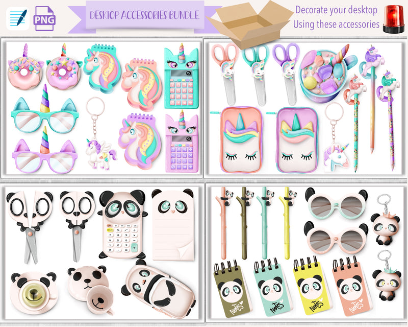 Desk accessories bundle- Unicorns Envy andSakura Panda