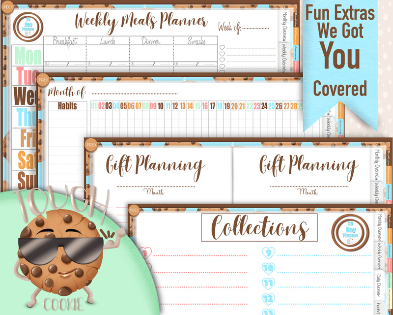 30-Day Planner for GoodNotes and Android, undated, Choco Cookie collection, Classic Productivity edition