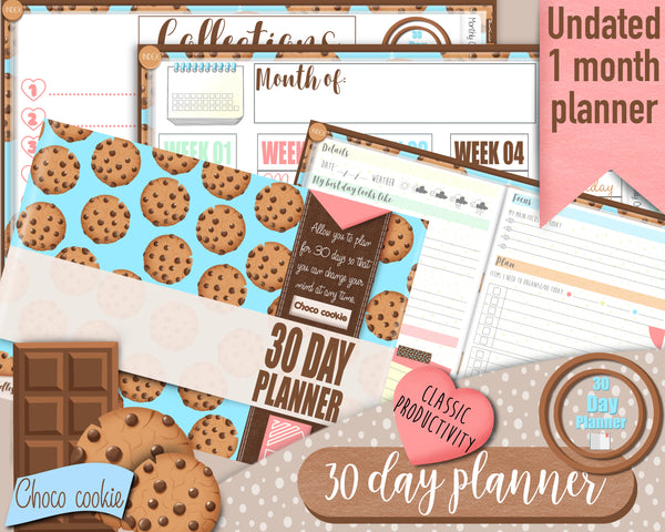 30-Day Planner for GoodNotes and Android, undated, Choco Cookie collection, Classic Productivity edition