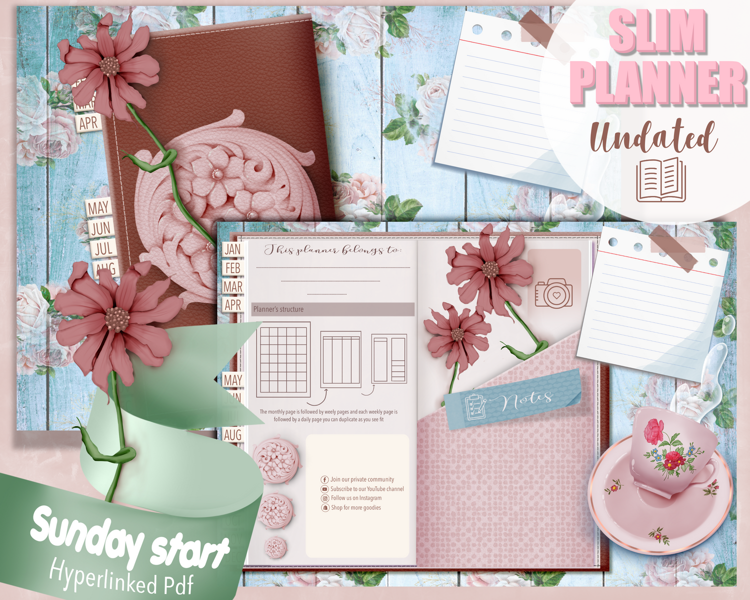 The slim planner-Simply vintage collection (Sunday start)